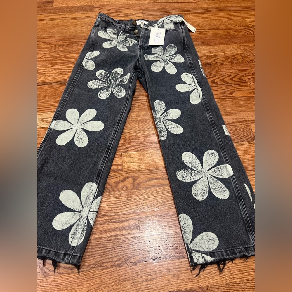 $395 The Great The Hero Black Daisy Stamp Jean Women's Size 25 Made In Usa